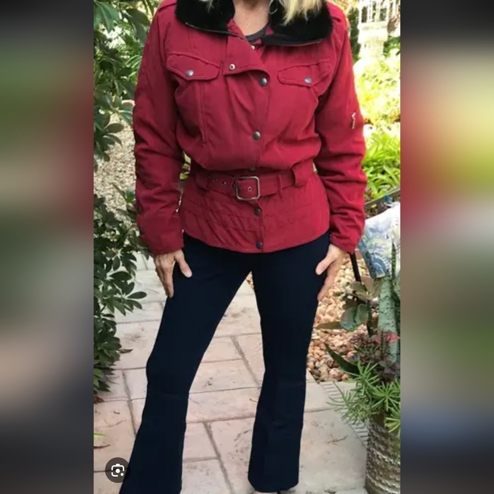 Vintage Nils Women's Burgundy Jacket with Black Collar_12